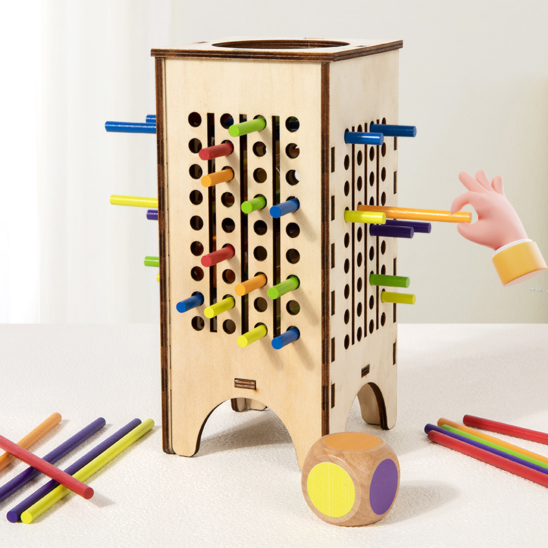 Dice Tower Wooden - Montessori Game Wooden Stick Tower Toy
