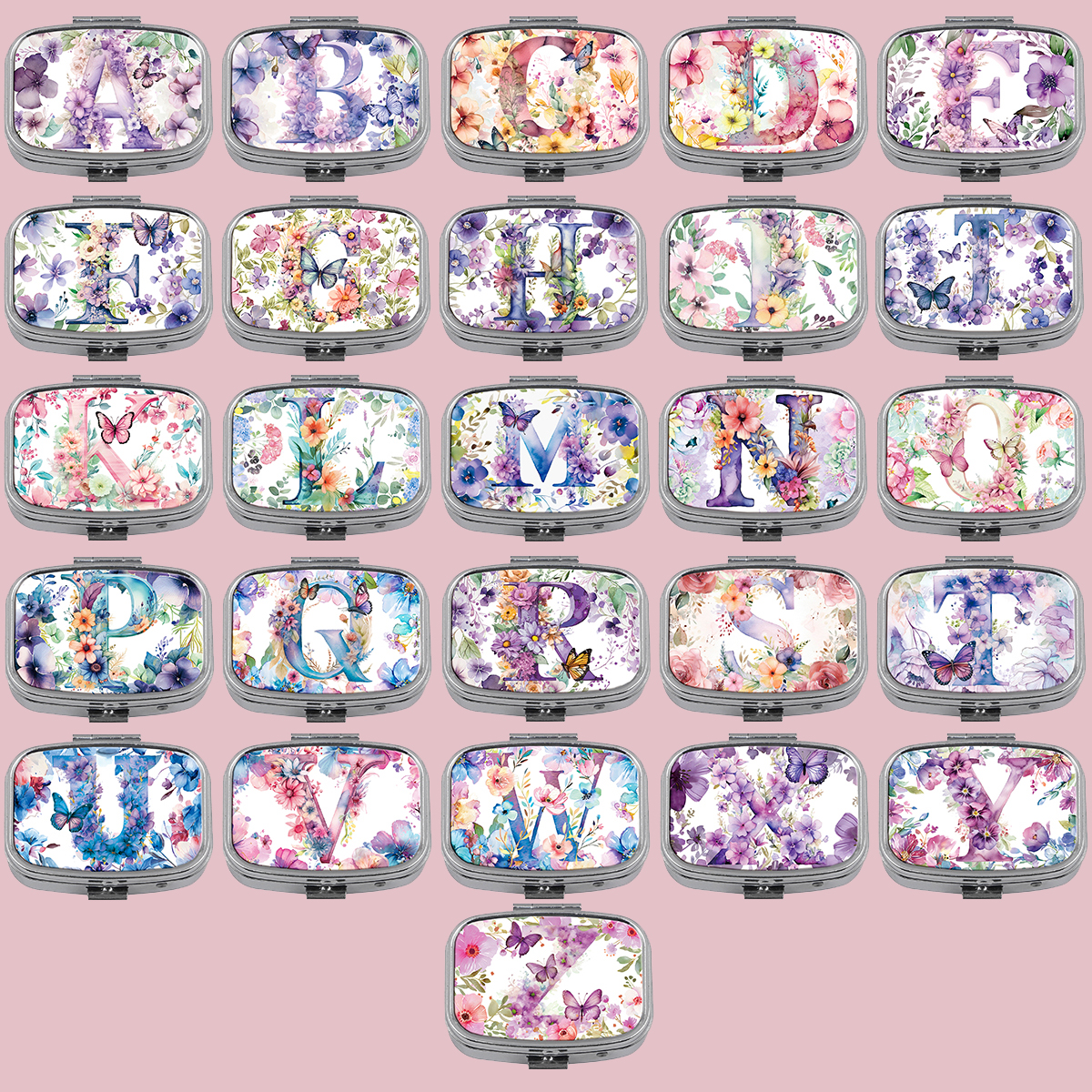 Token Tray Organizer - English Letter Pill Boxes Flowers Sealed